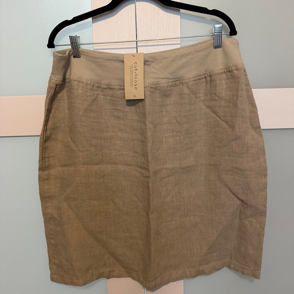 Cut Loose XL 100% Linen Walking Skirt Beige Tan Pull On Made USA NWT